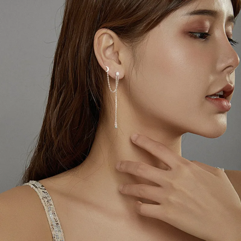 (image for) Pandora Style Silver Dangle Earrings, Dreamy Moon & Stars - BSE431 - View 8