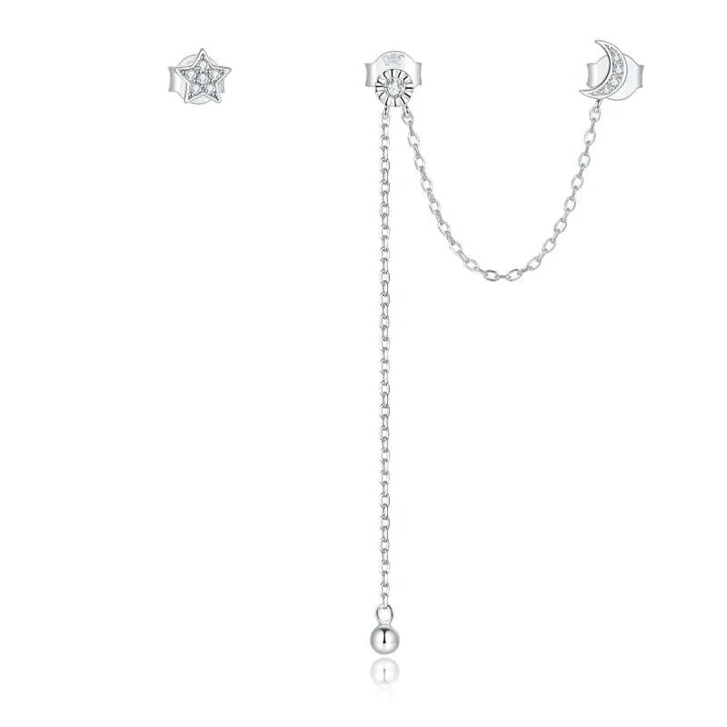 (image for) Pandora Style Silver Dangle Earrings, Dreamy Moon & Stars - BSE431 - Product Image