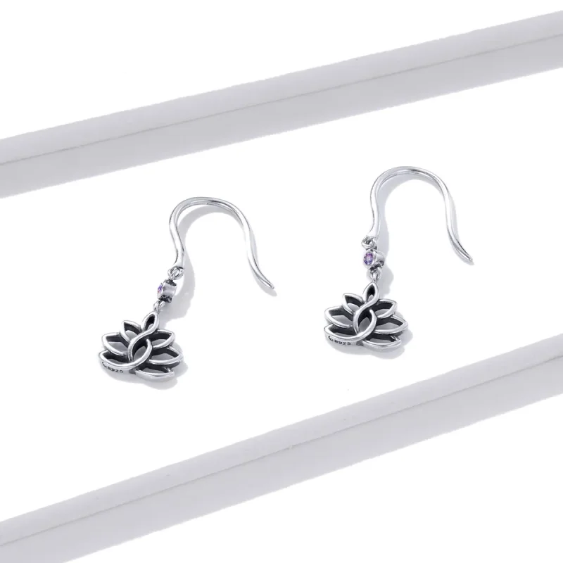 (image for) Pandora Style Silver Dangle Earrings, Elegant Lotus Flowers - BSE451 - View 2