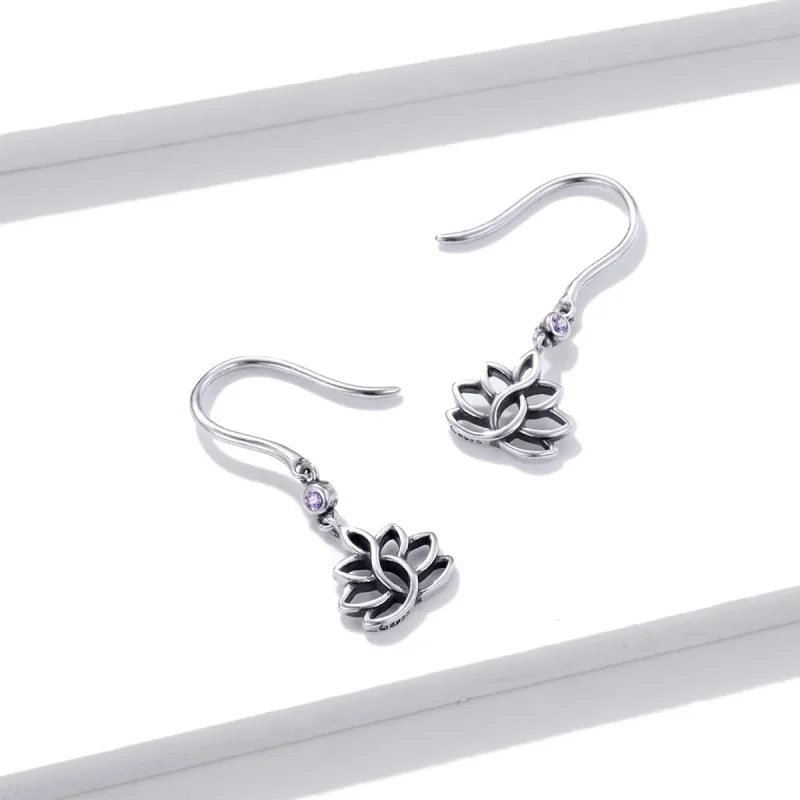 (image for) Pandora Style Silver Dangle Earrings, Elegant Lotus Flowers - BSE451 - View 3