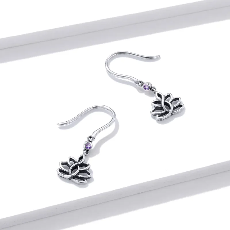 (image for) Pandora Style Silver Dangle Earrings, Elegant Lotus Flowers - BSE451 - View 4