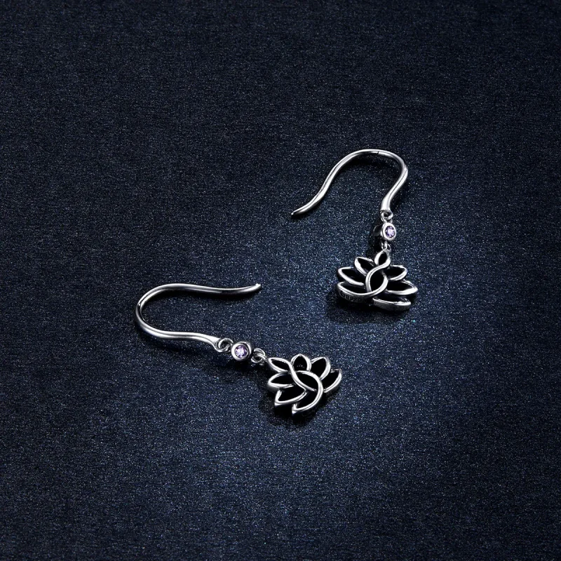 (image for) Pandora Style Silver Dangle Earrings, Elegant Lotus Flowers - BSE451 - View 5