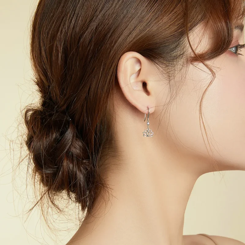 (image for) Pandora Style Silver Dangle Earrings, Elegant Lotus Flowers - BSE451 - View 7