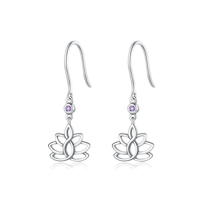 (image for) Pandora Style Silver Dangle Earrings, Elegant Lotus Flowers - BSE451 - Product Image