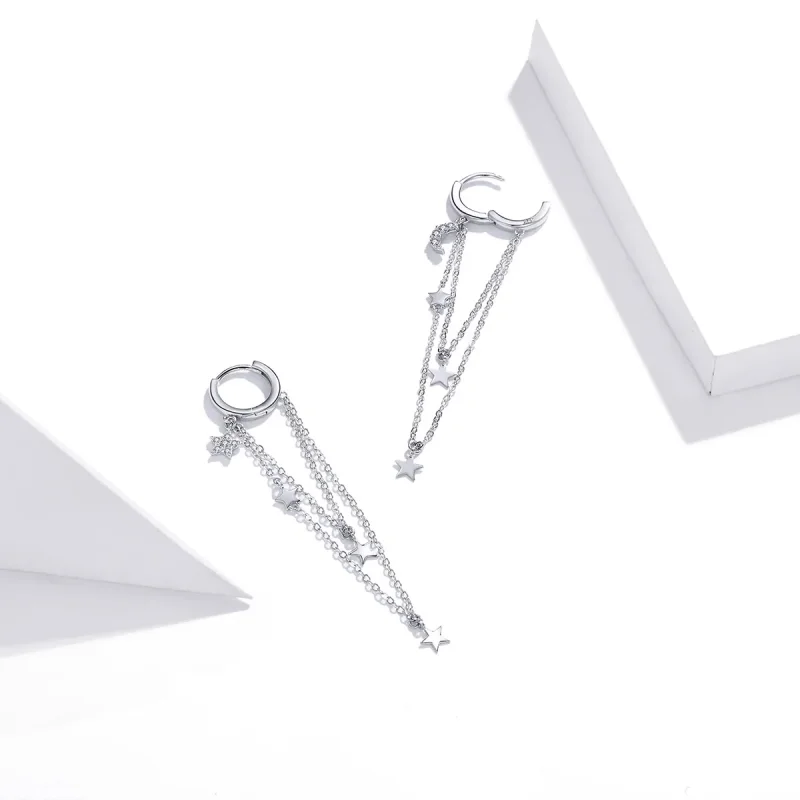 (image for) Pandora Style Silver Dangle Earrings, Elegant Star Moon - SCE982 - View 4