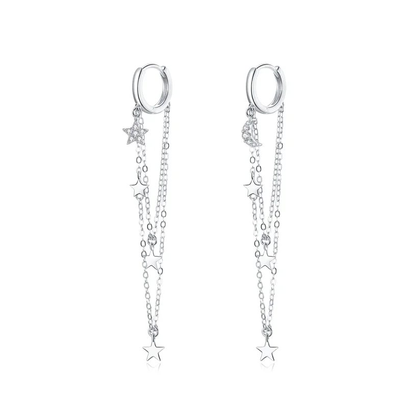 (image for) Pandora Style Silver Dangle Earrings, Elegant Star Moon - SCE982 - Product Image