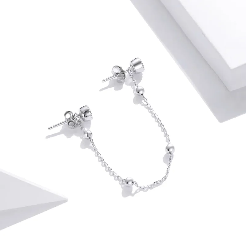 (image for) Pandora Style Silver Dangle Earrings, Fashion Beaded Chain - SCE1107 - View 2