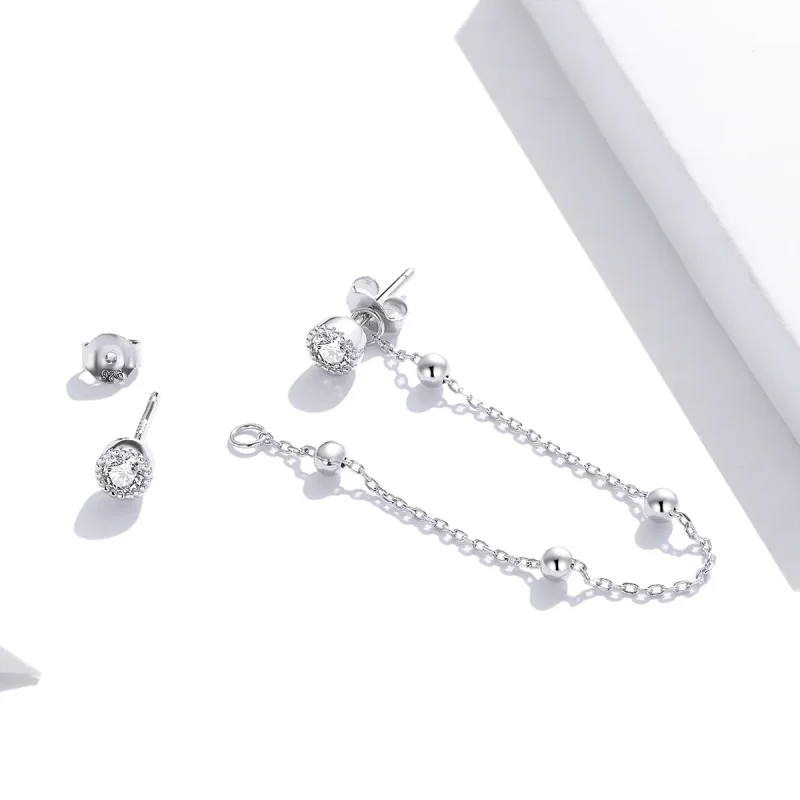 (image for) Pandora Style Silver Dangle Earrings, Fashion Beaded Chain - SCE1107 - View 3