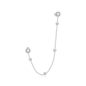 (image for) Pandora Style Silver Dangle Earrings, Fashion Beaded Chain - SCE1107