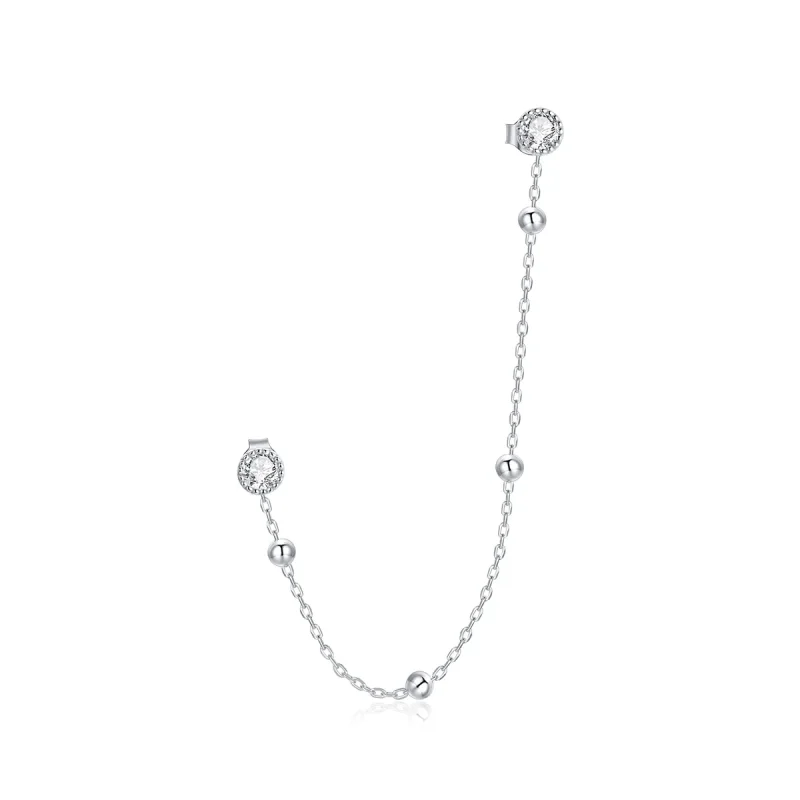 (image for) Pandora Style Silver Dangle Earrings, Fashion Beaded Chain - SCE1107 - Product Image