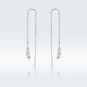 (image for) Pandora Style Silver Dangle Earrings, Feather - SCE786