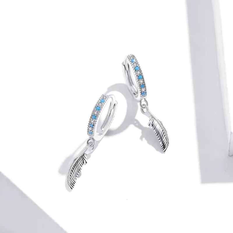 (image for) Pandora Style Silver Dangle Earrings, Feather - SCE898 - View 4