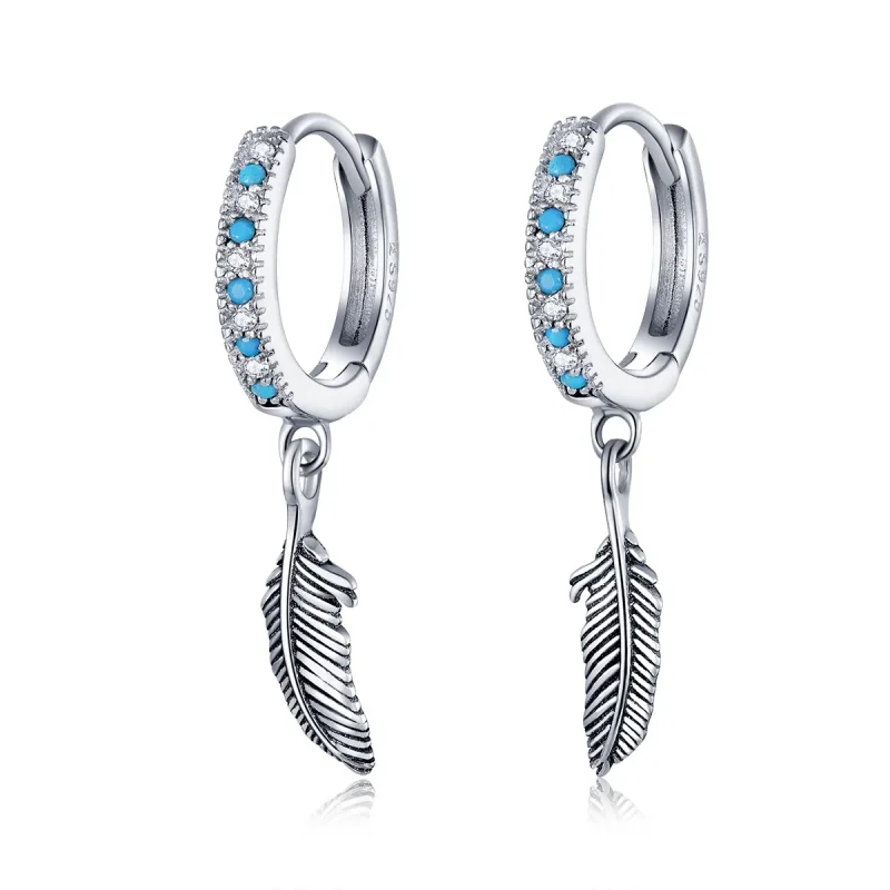 (image for) Pandora Style Silver Dangle Earrings, Feather - SCE898 - Product Image
