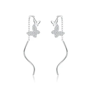 (image for) Pandora Style Silver Dangle Earrings, Flying Butterflies - BSE436