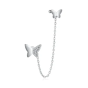 (image for) Pandora Style Silver Dangle Earrings, Flying Butterflies - SCE913