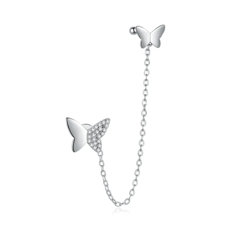 (image for) Pandora Style Silver Dangle Earrings, Flying Butterflies - SCE913 - Product Image