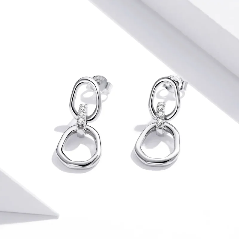 (image for) Pandora Style Silver Dangle Earrings, Geometry - SCE1016 - View 2