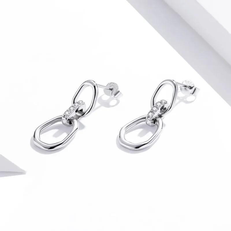 (image for) Pandora Style Silver Dangle Earrings, Geometry - SCE1016 - View 3