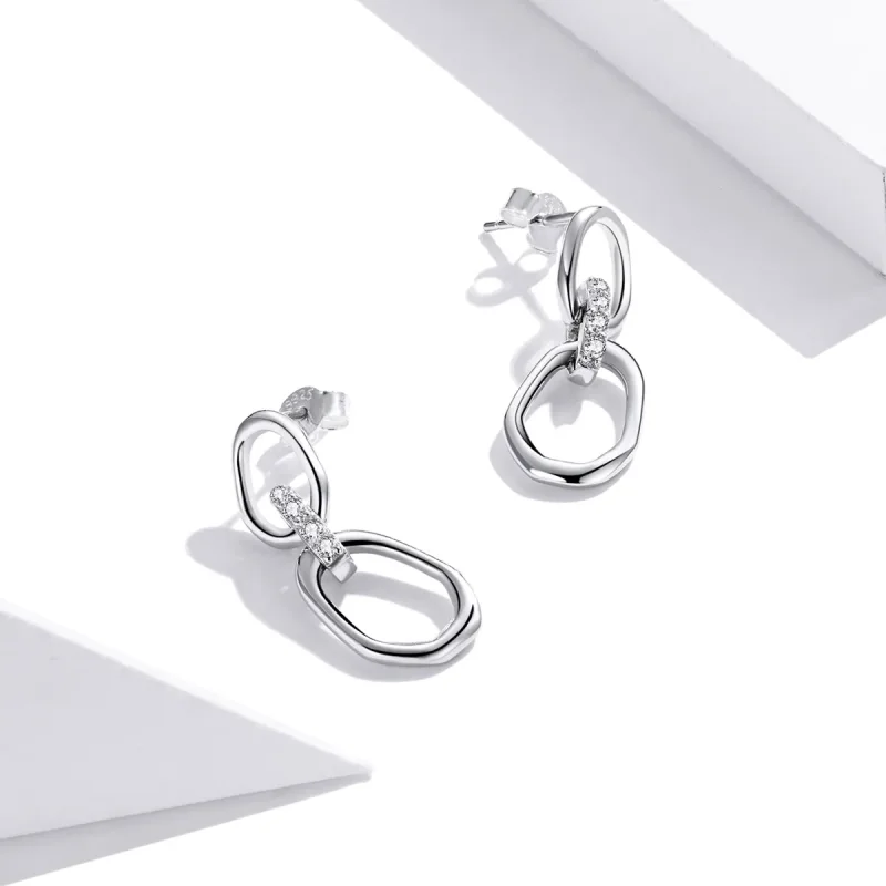 (image for) Pandora Style Silver Dangle Earrings, Geometry - SCE1016 - View 4
