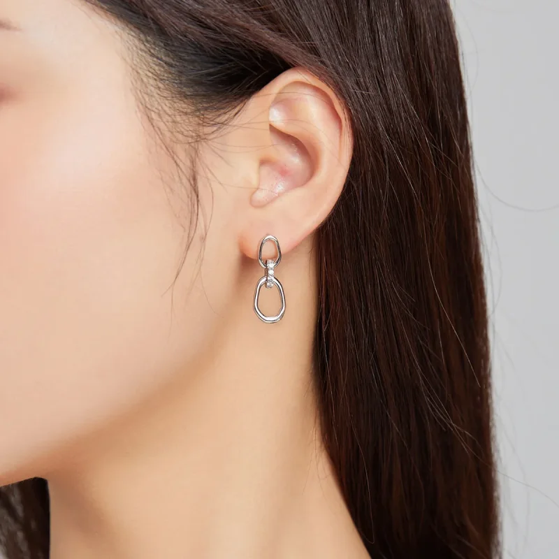 (image for) Pandora Style Silver Dangle Earrings, Geometry - SCE1016 - View 5