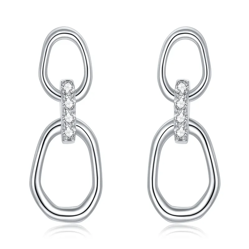 (image for) Pandora Style Silver Dangle Earrings, Geometry - SCE1016 - Product Image