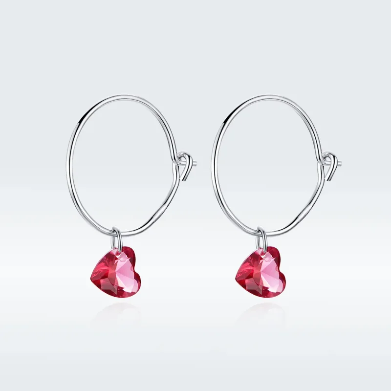 (image for) Pandora Style Silver Dangle Earrings, Heart - BSE317 - Product Image