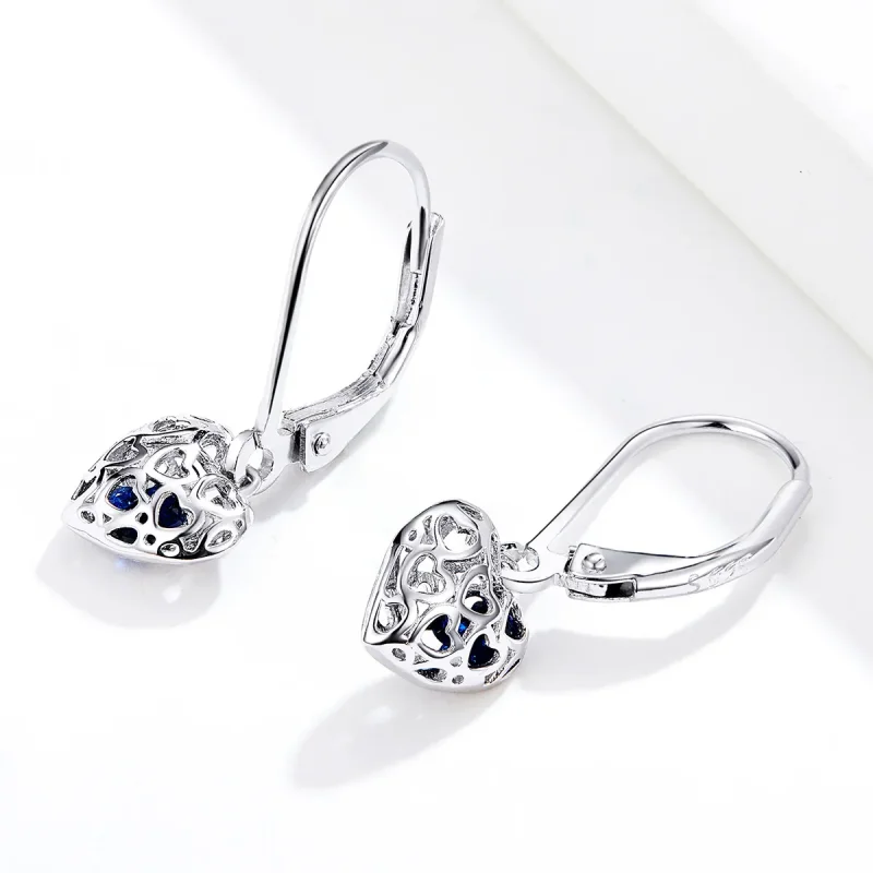 (image for) Pandora Style Silver Dangle Earrings, Heart Shape - SCE746 - View 2