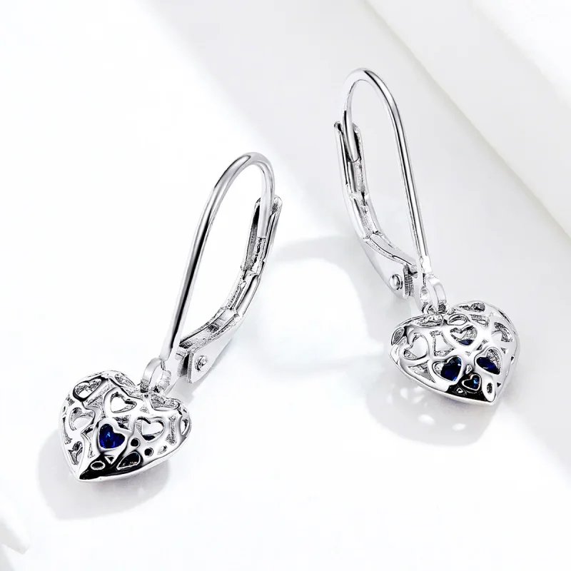(image for) Pandora Style Silver Dangle Earrings, Heart Shape - SCE746 - View 4