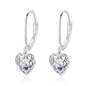 (image for) Pandora Style Silver Dangle Earrings, Heart Shape - SCE746