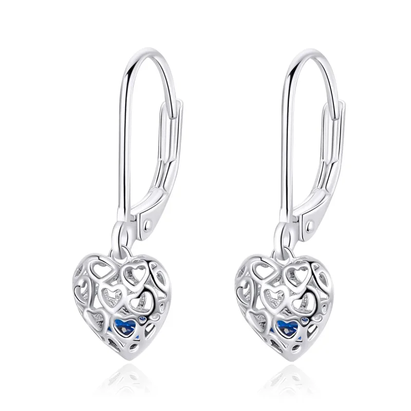 (image for) Pandora Style Silver Dangle Earrings, Heart Shape - SCE746 - Product Image