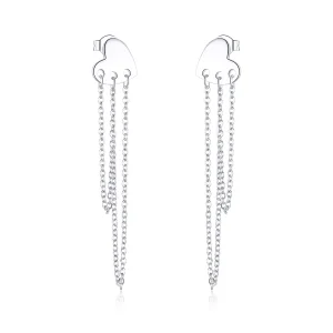 (image for) Pandora Style Silver Dangle Earrings, Heart Tassels - SCE867