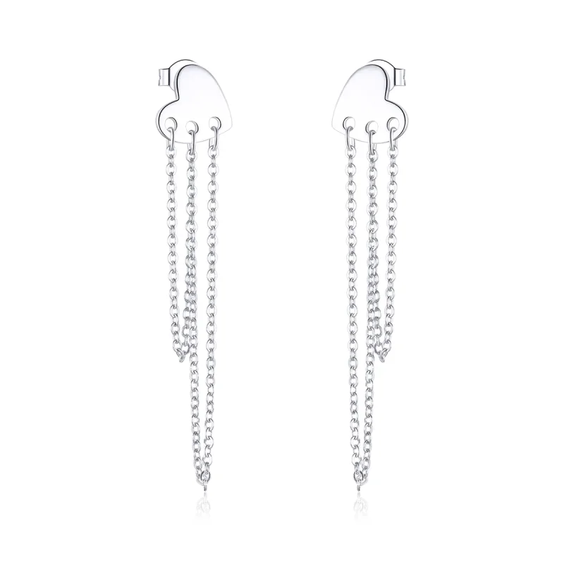 (image for) Pandora Style Silver Dangle Earrings, Heart Tassels - SCE867 - Product Image