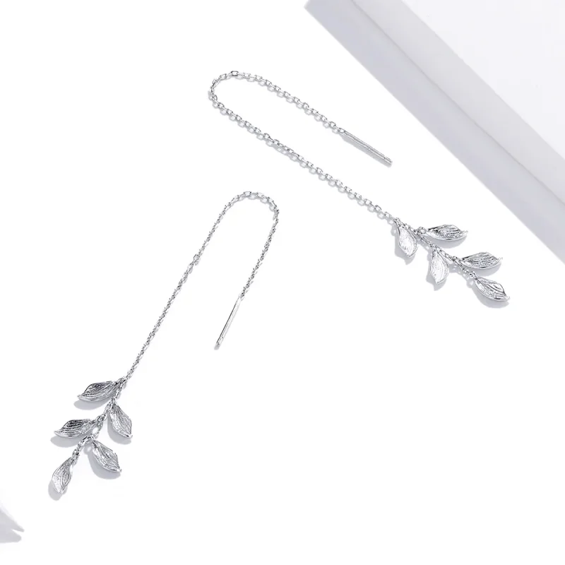 (image for) Pandora Style Silver Dangle Earrings, Leaves - SCE987 - View 4