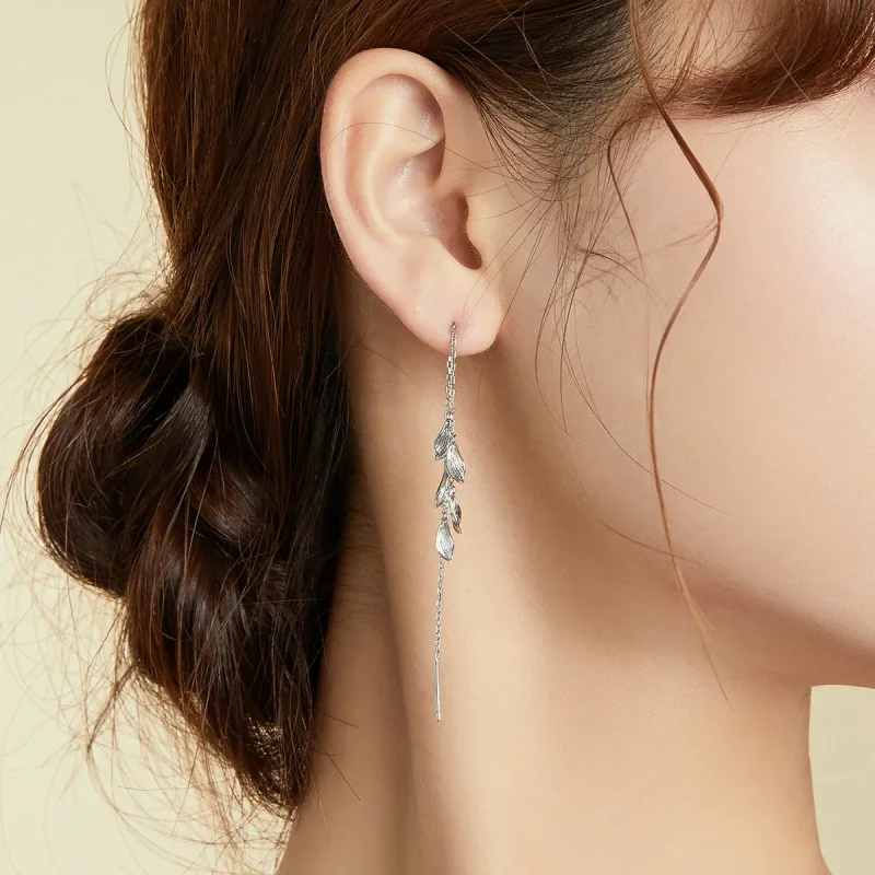 (image for) Pandora Style Silver Dangle Earrings, Leaves - SCE987 - View 6