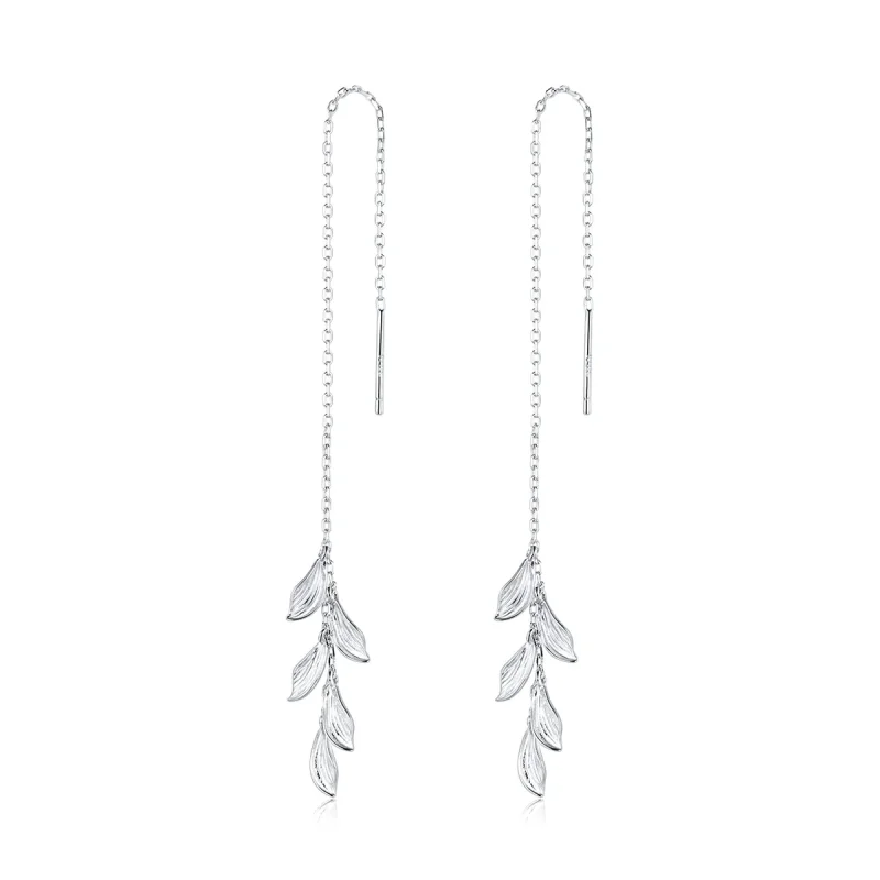 (image for) Pandora Style Silver Dangle Earrings, Leaves - SCE987 - Product Image