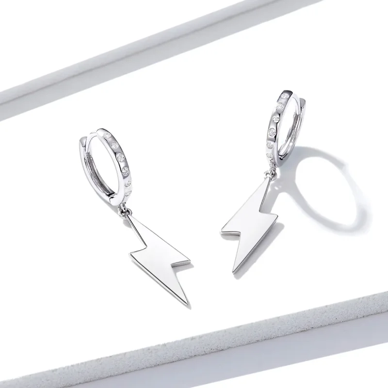 (image for) Pandora Style Silver Dangle Earrings, Lightning Bolt - BSE221 - View 2
