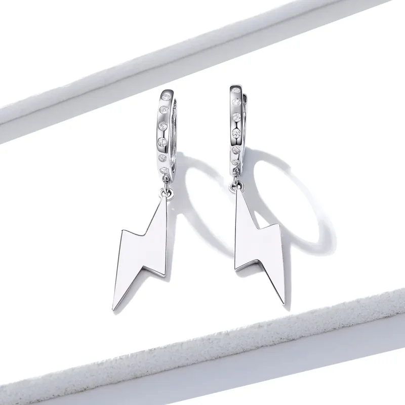 (image for) Pandora Style Silver Dangle Earrings, Lightning Bolt - BSE221 - View 3