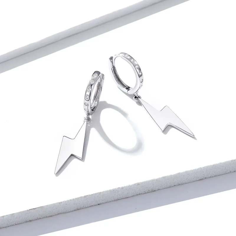 (image for) Pandora Style Silver Dangle Earrings, Lightning Bolt - BSE221 - View 4
