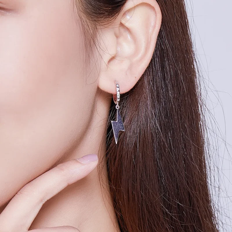 (image for) Pandora Style Silver Dangle Earrings, Lightning Bolt - BSE221 - View 5