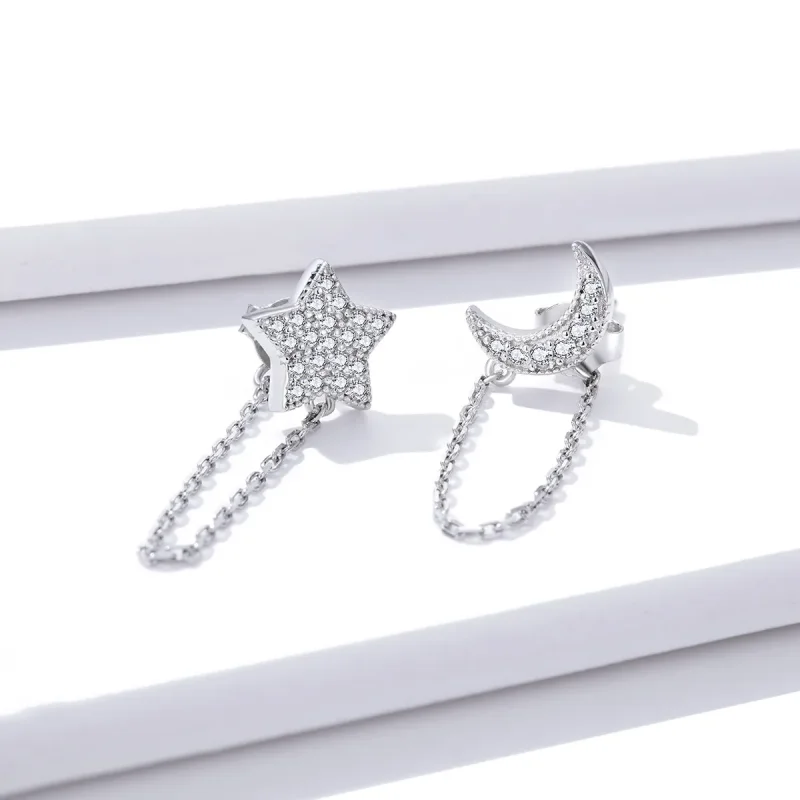 (image for) Pandora Style Silver Dangle Earrings, Midnight Moon and Star - BSE385 - View 2