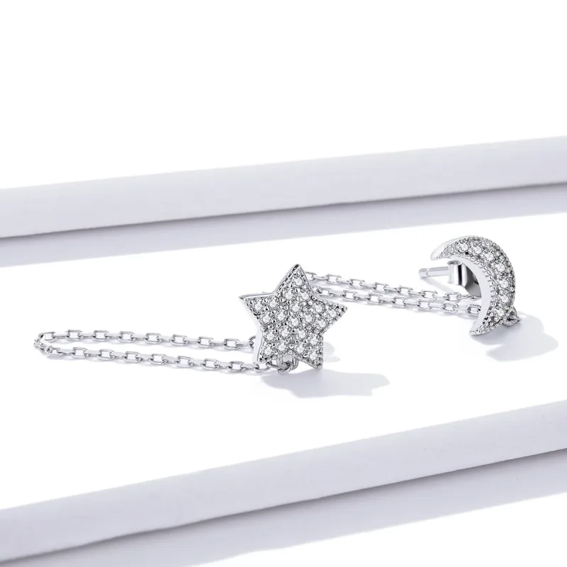 (image for) Pandora Style Silver Dangle Earrings, Midnight Moon and Star - BSE385 - View 4