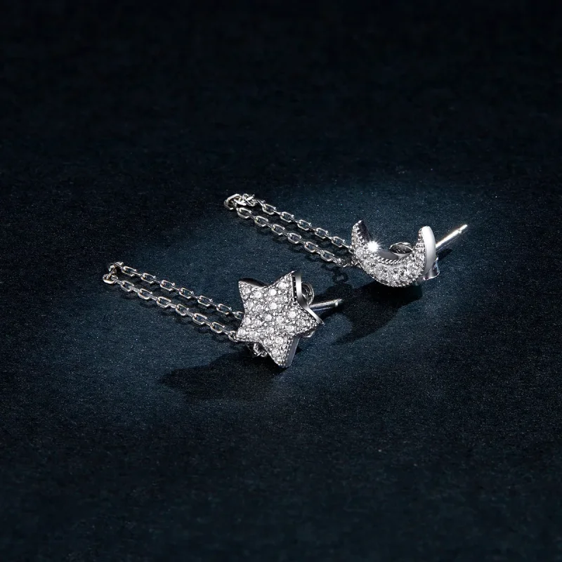 (image for) Pandora Style Silver Dangle Earrings, Midnight Moon and Star - BSE385 - View 5