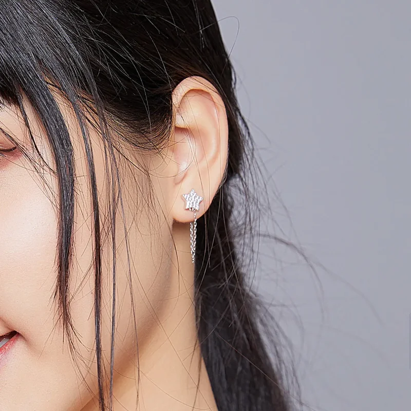 (image for) Pandora Style Silver Dangle Earrings, Midnight Moon and Star - BSE385 - View 6