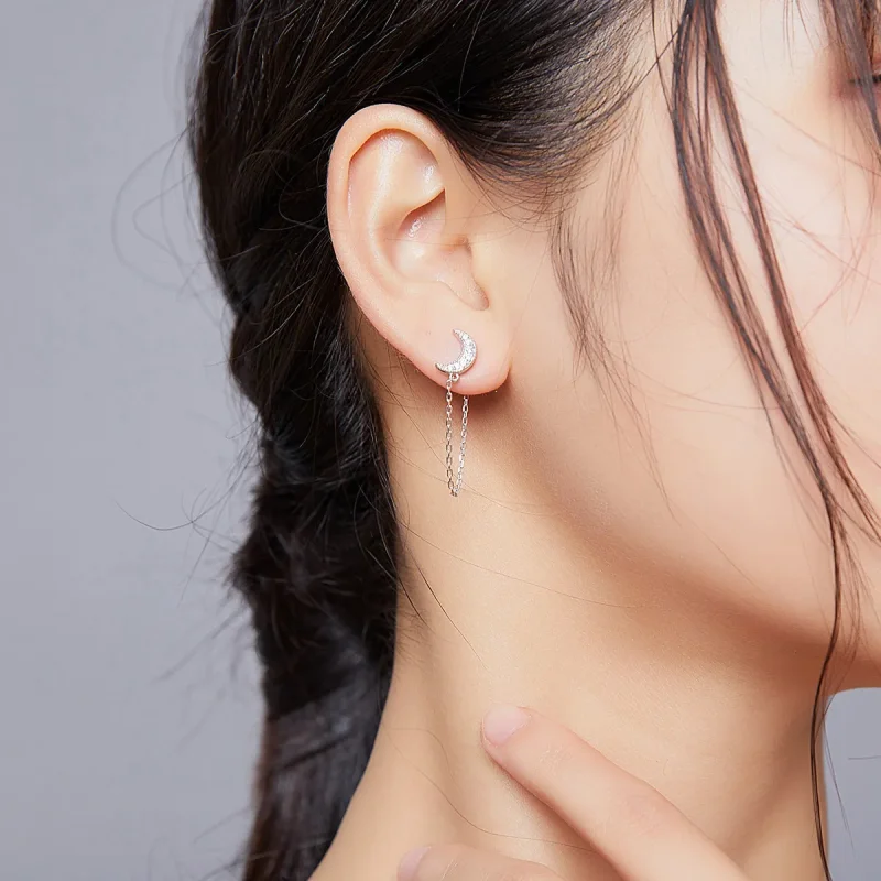 (image for) Pandora Style Silver Dangle Earrings, Midnight Moon and Star - BSE385 - View 7