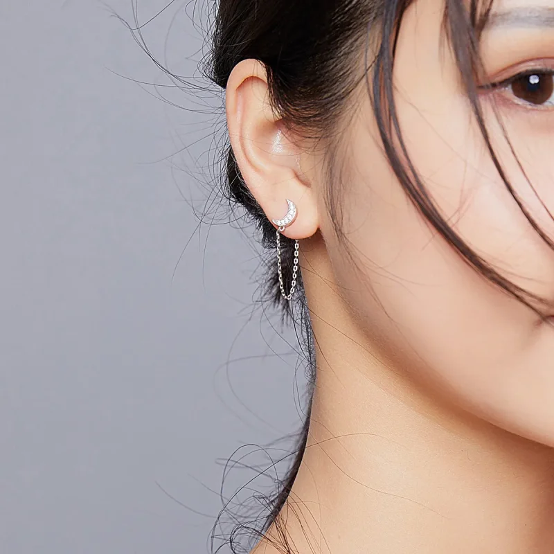 (image for) Pandora Style Silver Dangle Earrings, Midnight Moon and Star - BSE385 - View 8