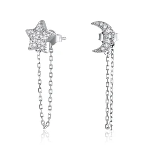 (image for) Pandora Style Silver Dangle Earrings, Midnight Moon and Star - BSE385