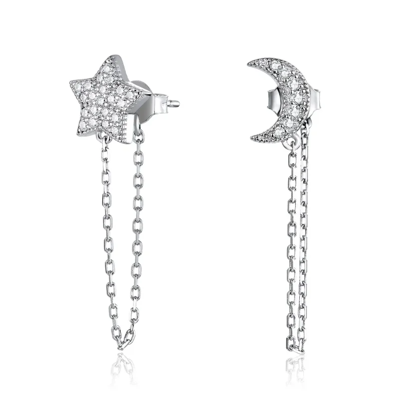 (image for) Pandora Style Silver Dangle Earrings, Midnight Moon and Star - BSE385 - Product Image