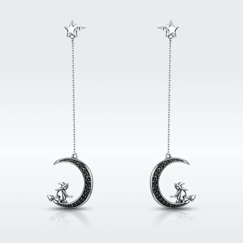 (image for) Pandora Style Silver Dangle Earrings, Moon - SCE287 - View 2
