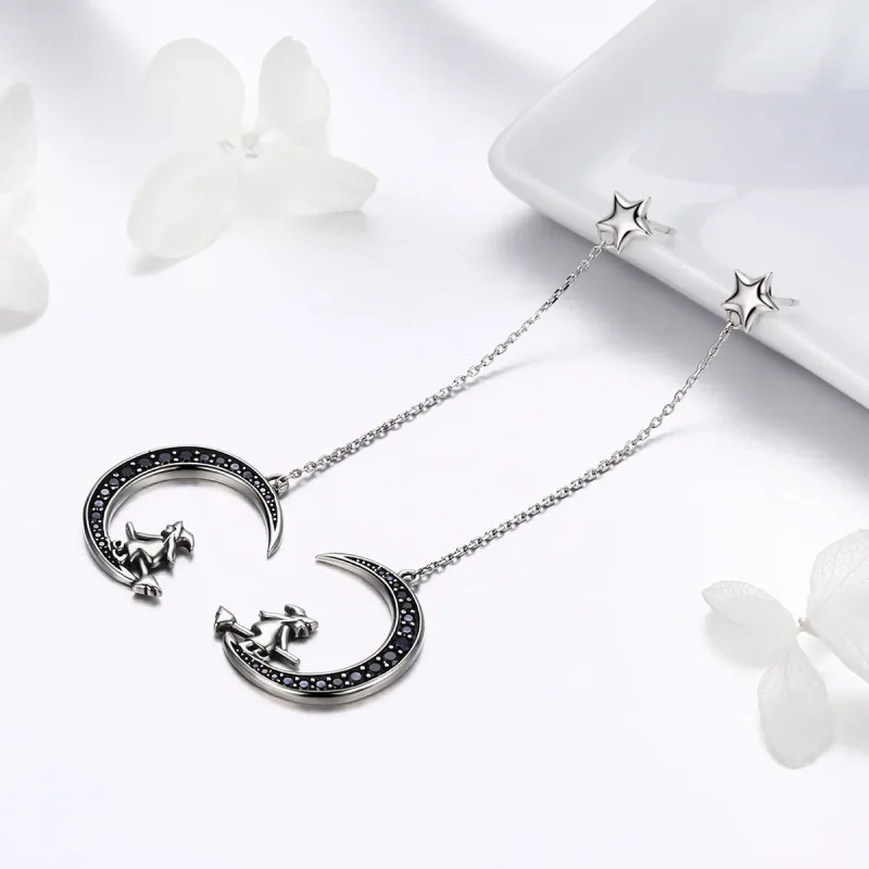 (image for) Pandora Style Silver Dangle Earrings, Moon - SCE287 - View 3