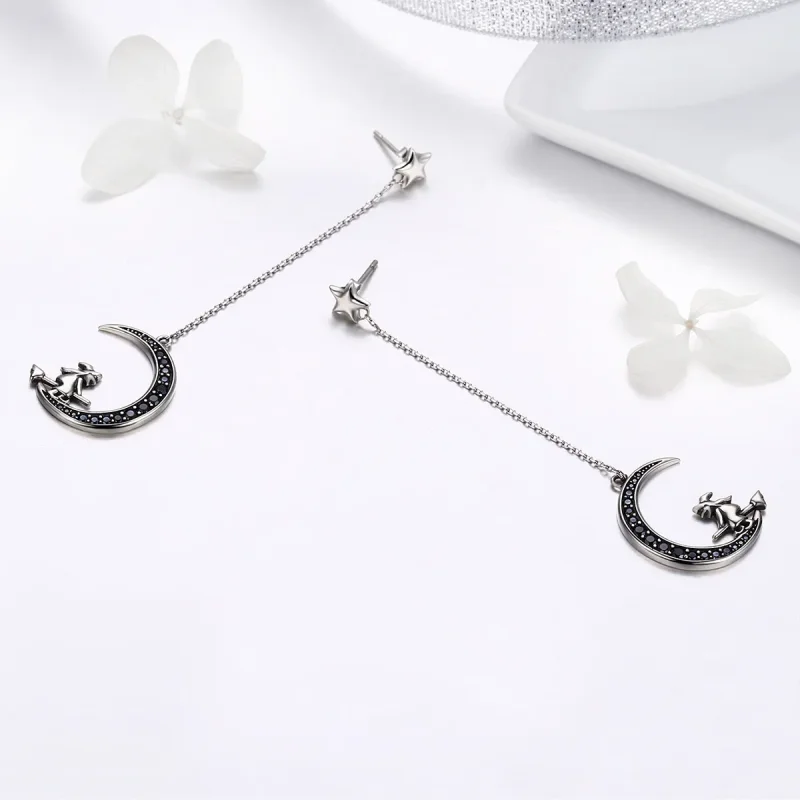 (image for) Pandora Style Silver Dangle Earrings, Moon - SCE287 - View 4